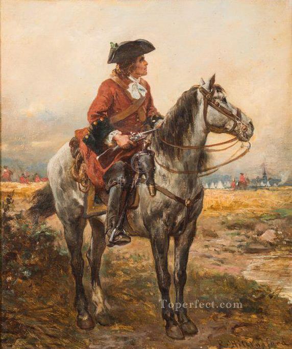 Mounted sentry on the perimeter of a camp Robert Alexander Hillingford historical battle scenes Oil Paintings